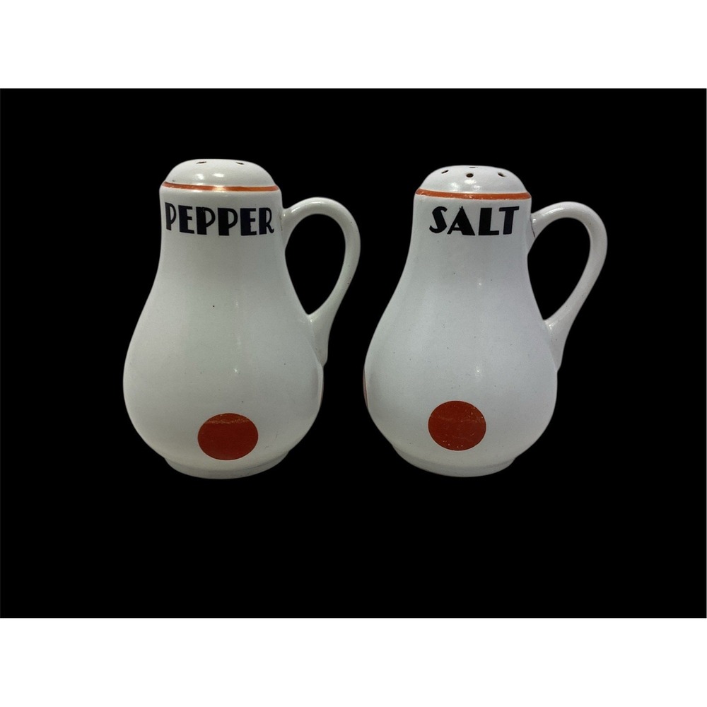 Vintage Hall China Salt &Pepper Shakers  Dots  White Ceramic Mid Century Modern